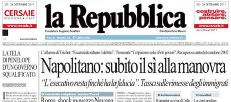 Le prime pagine di domenica 4 settembre 2011