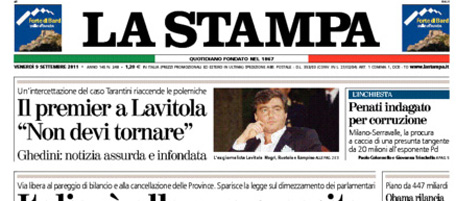 Le prime pagine di venerdì 9 settembre 2011