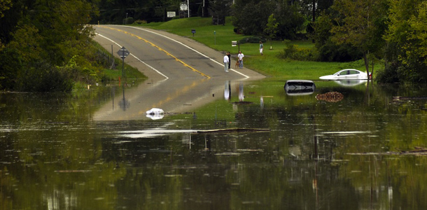 A portion of New York State Route 17C near near Tioaga, N.Y., is seen flooded and impassable, Thursday, Sept. 8, 2011. (AP Photo/Heather Ainsworth)