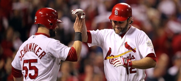 during Game Six of the MLB World Series at Busch Stadium on October 27, 2011 in St Louis, Missouri.
