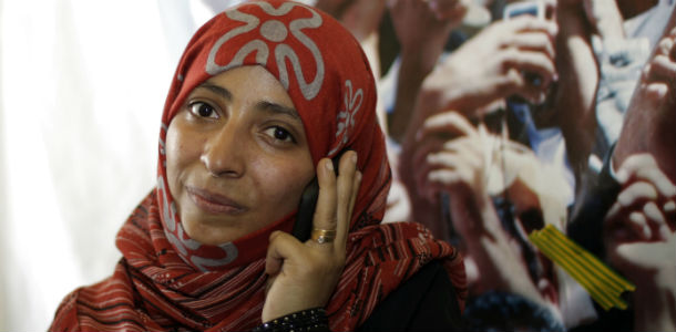 Il premio Nobel per la pace 2011 Tawakkul Karman (AP Photo/Hani Mohammed)
