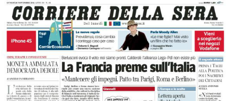 Le prime pagine di lunedì 28 novembre 2011