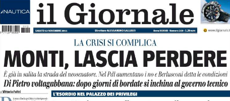 Le prime pagine di sabato 12 novembre 2011
