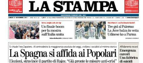Le prime pagine di lunedì 21 novembre 2011