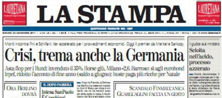 Le prime pagine di giovedì 24 novembre 2011