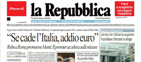 Le prime pagine di sabato 26 novembre 2011