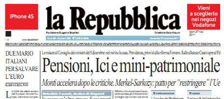 Le prime pagine di domenica 27 novembre 2011