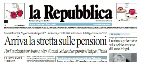 Le prime pagine di mercoledì 30 novembre 2011
