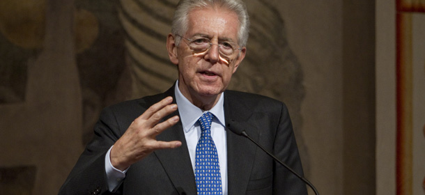 Italy&#8217;s new premier-designate Mario Monti addresses the media, at the Senate, in Rome, Monday, Nov. 14, 2011. Mario Monti says it is &#8216;premature&#8217; to say if the country needs additional measures to rescue the nation&#8217;s finances and revive its economy. Two days after Silvio Berlusconi resigned, the economist spent Monday meeting with political parties to see if he has enough support in Parliament to form government. (AP Photo/Andrew Medichini)

