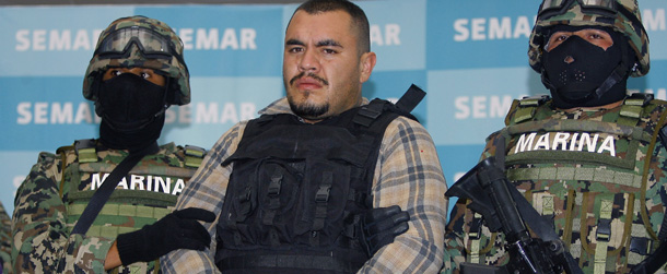 Omar Estrada Luna, aka &#8220;El Kilo&#8221;, of Los Zetas drug cartel, is presented to the press at the Mexican Navy headquarters in Mexico City on April 17, 2011. Estrada Luna, who was arrested last Saturday, is accused of having planned and ordered the killing of 72 migrants on August 2010 and having ordered the slaughter of more than 145 people, found in mass graves in San Fernando. The battles between drug lords have claimed more than 35,000 dead across the country over the past three years, according to official figures. AFP PHOTO/STR (Photo credit should read STR/AFP/Getty Images)
