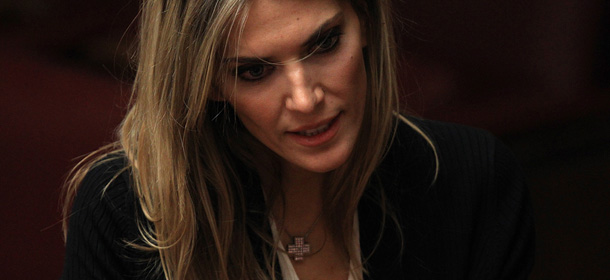 ATHENS, GREECE &#8211; NOVEMBER 04: Eva Kaili of the Social Democrats party PASOK, who announced yesterday that she is not giving her vote in support of Prime Minister George Papandreou, looks on as the confidence vote takes place in the Greek parliament on November 04, 2011 in Athens, Greece. A positive end of the confidence vote is key to Greece receiving a financial aid package worth 130 billion Euros from the E.U. Without this deal sources say Greece will run out of money by the middle of December. (Photo by Vladimir Rys/Getty Images)
