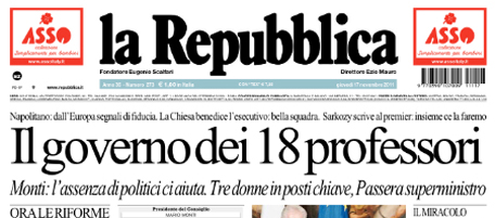 Le prime pagine di giovedì 17 novembre 2011
