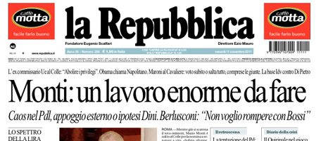 Le prime pagine di venerdì 11 novembre 2011