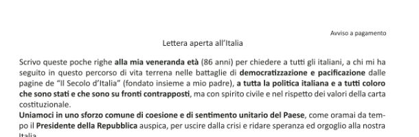 Un'altra pagina a pagamento sul Corriere, per l'Italia