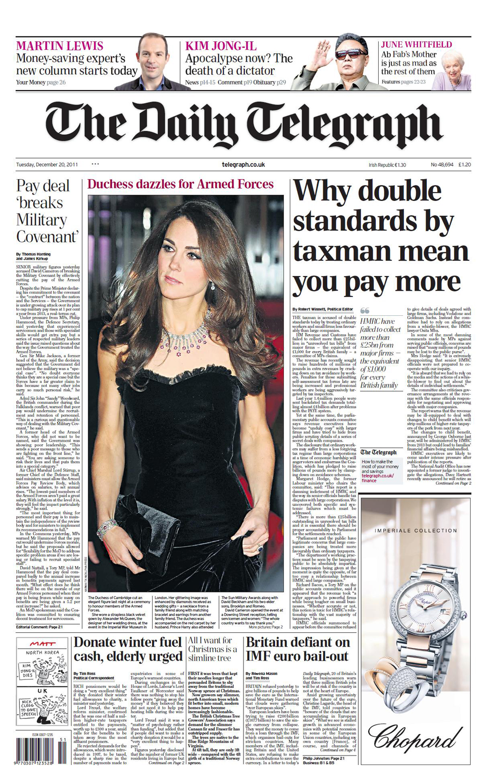 I giornali inglesi di martedì 20 dicembre