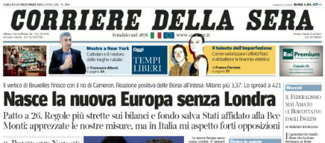 Le prime pagine di sabato 10 dicembre 2011