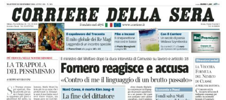 Le prime pagine di martedì 20 dicembre 2011