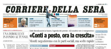 Le prime pagine di venerdì 30 dicembre 2011