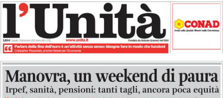 Le prime pagine di sabato 3 dicembre 2011