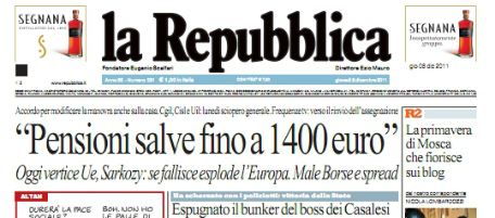 Le prime pagine di giovedì 8 dicembre 2011