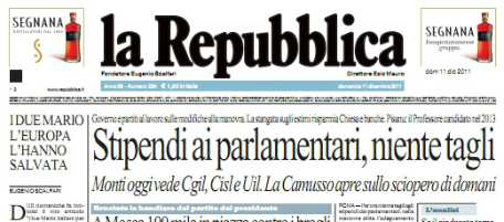 Le prime pagine di domenica 11 dicembre 2011