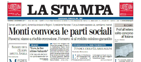 Le prime pagine di venerdì 2 dicembre 2011