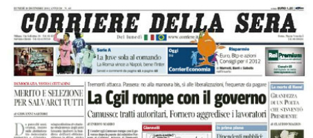 Le prime pagine di lunedì 19 dicembre 2011