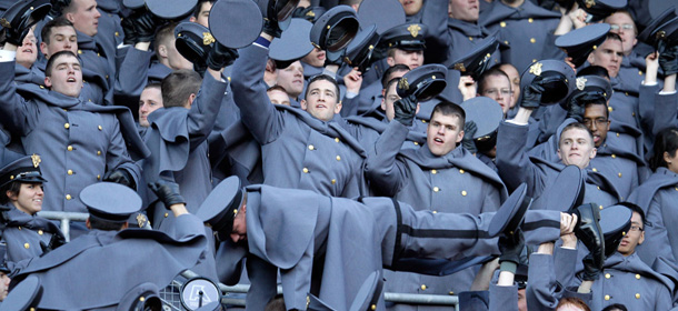 LANDOVER, MD &#8211; DECEMBER 10: Army Cadets celebrate a first half touchdown against the Navy Midshipmen at FedEx Field on December 10, 2011 in Landover, Maryland. (Photo by Rob Carr/Getty Images)
