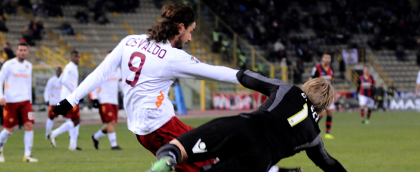 BOLOGNA, ITALY &#8211; DECEMBER 21: Pablo Daniel Osvaldo # 9 of AS Roma shoots at goal during the Serie A match between Bologna FC and AS Roma at Stadio Renato Dall&#8217;Ara on December 21, 2011 in Bologna, Italy. (Photo by Mario Carlini / Iguana Press/Getty Images)
