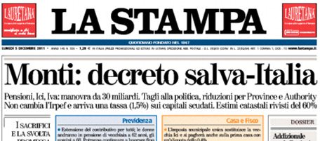 Le prime pagine di lunedì 5 dicembre 2011