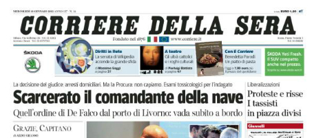 Le prime pagine di mercoledì 18 gennaio 2012