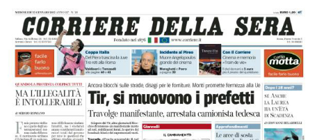 Le prime pagine di mercoledì 25 gennaio 2012