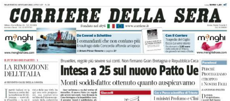 Le prime pagine di martedì 31 gennaio 2012