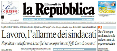 Le prime pagine di lunedì 2 gennaio 2012