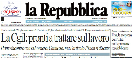 Le prime pagine di giovedì 5 gennaio 2012