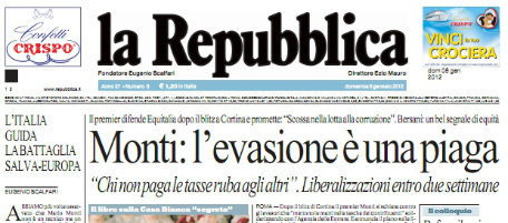 Le prime pagine di domenica 8 gennaio 2012