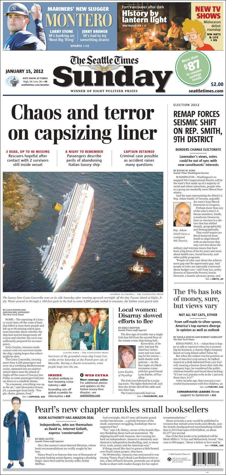 Le prime pagine di tutto il mondo sulla Costa Concordia