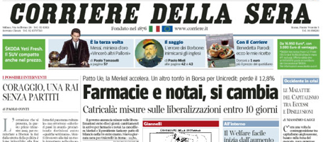 Le prime pagine di martedì 10 gennaio 2012