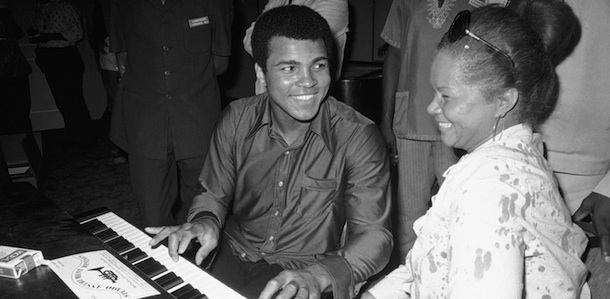 FILE - In this Sept. 22, 1974, photo, Muhammad Ali plays a few notes on the piano as singer Etta James looks on. The singer's manager says Etta James has died in Southern California. Lupe De Leon tells The Associated Press the singer died early Friday, Jan. 20, 2012 at Riverside Community Hospital. De Leon says the cause of death is complications of leukemia. (AP Photo/Horst Faas)