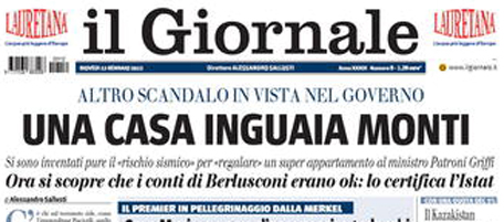 Le prime pagine di giovedì 12 gennaio 2012