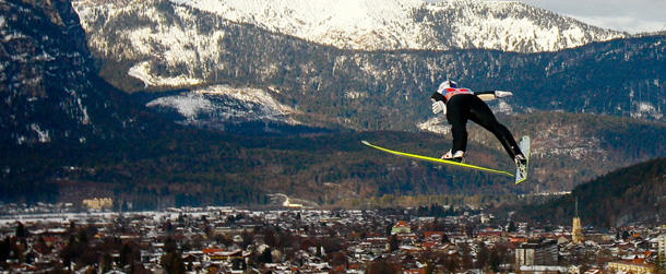 GARMISCH-PARTENKIRCHEN, GERMANY - JANUARY 1: (FRANCE OUT) Thomas Morgenstern of Austria competes during the FIS Ski Jumping World Cup event at the 60th Four Hills ski jumping tournament at Olympiaschanze on January 1, 2011 in Garmisch-Partenkirchen, Germany. (Photo by Stanko Gruden/Agence Zoom/Getty Images)