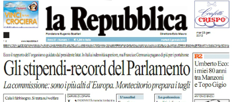 Le prime pagine di martedì 3 gennaio 2012