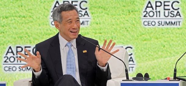 Singapore Prime Minister Lee Hsien Loong speaks at the Asia-Pacific Economic Cooperation summit, Friday, Nov. 11, 2011, in Honolulu. (AP Photo/Andres Leighton)