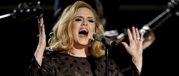Adele performs during the 54th annual Grammy Awards on Sunday, Feb. 12, 2012 in Los Angeles. (AP Photo/Matt Sayles)