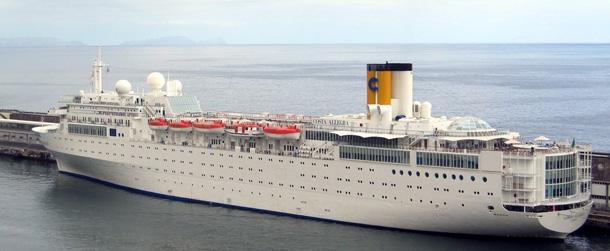 An undated picture of the Costa Allegra cruise ship in Genoa's HarboR, Italy. The Italian coast guard says a fire has broken out on an the Costa Allegra cruise ship off the Seychelles islands, Monday, Feb. 27, 2012, and the ship is adrift, but the passengers are safe. The ship owner Costa Crociere says in a statement there were no injuries or casualties among the 636 passengers and 413 crew members. (AP Photo/Tano Pecoraro)