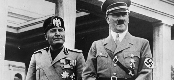 September 1937: Italian fascist dictator Benito Mussolini (1883 - 1945) and Adolf Hitler (1889 - 1945), the leader of Nazi Germany, in Munich. (Photo by Fox Photos/Getty Images)