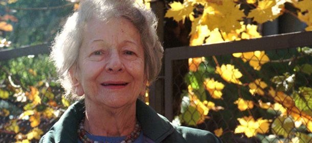 Wislawa Szymborska, the 73 year-old Polish poet who won the 1996 Nobel Prize in literature, taking a brief walk in the southern montain resort of Zakopane on Friday, Oct. 4, 1996. Szymborska was on vacation in Zakopane, when the award was annouunced Thursday. (AP Photo/Czarek Sokolowski)