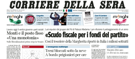 Le prime pagine di giovedì 2 febbraio 2012