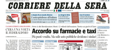Le prime pagine di mercoledì 29 febbraio 2012