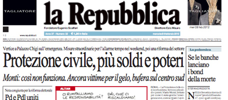 Le prime pagine di mercoledì 8 febbraio 2012
